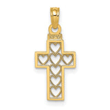 10k Yellow Gold Cross Pendant with Openwork Hearts and Milgrain Detail