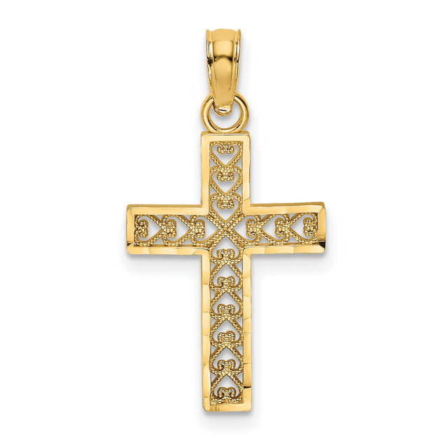 Filigree Cross Charm Pendant in Real 10k Yellow Gold