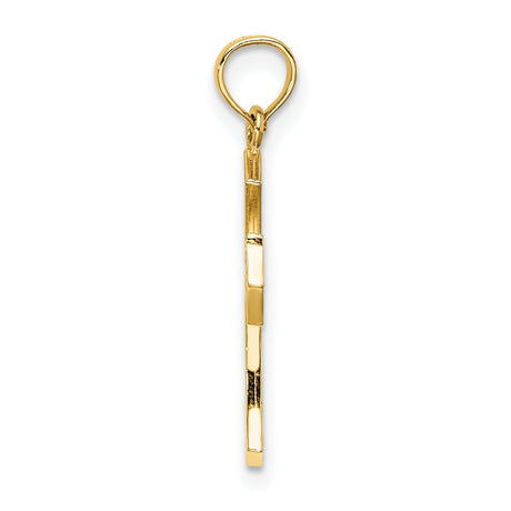 10k Yellow Gold Cross Pendant with Textured Filigree, Cutout Center, and Scrollwork Accents