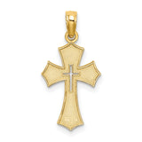 10k Yellow Gold Cross Pendant with Textured Filigree, Cutout Center, and Scrollwork Accents