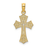 10k Yellow Gold Cross Pendant with Textured Filigree, Cutout Center, and Scrollwork Accents