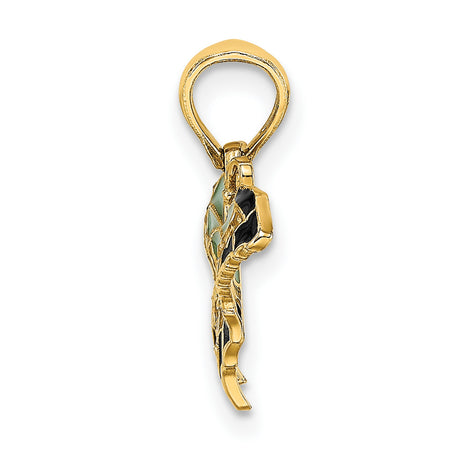10k Yellow Gold Butterfly Pendant with Turquoise and Black Enamel, Nature-Inspired Design
