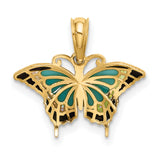 10k Yellow Gold Butterfly Pendant with Turquoise and Black Enamel, Nature-Inspired Design