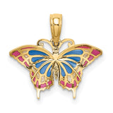 10k Yellow Gold Butterfly Pendant with Blue, Pink, and White Enamel Accents