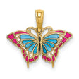 10k Yellow Gold Butterfly Pendant with Blue, Pink, and White Enamel Accents