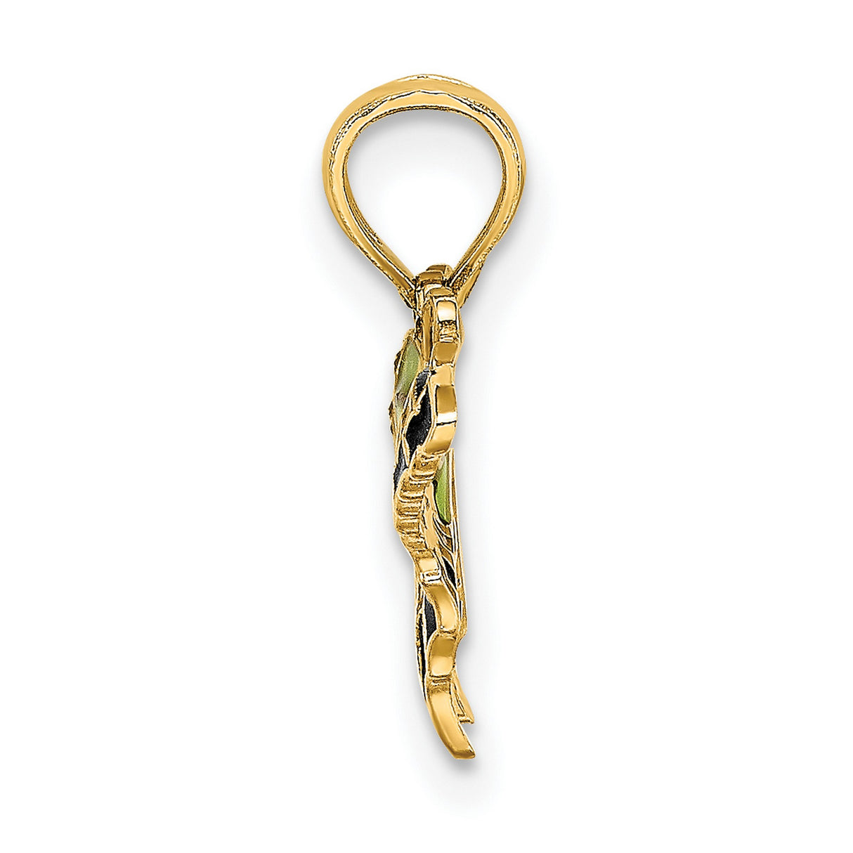 10k Yellow Gold Butterfly Pendant with Green and Black Enamel Wings, Nature-Inspired Jewelry