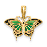 10k Yellow Gold Butterfly Pendant with Green and Black Enamel Wings, Nature-Inspired Jewelry