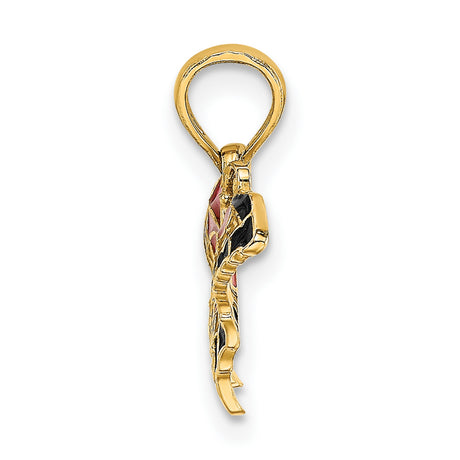 10k Yellow Gold Butterfly Pendant with Pink and Black Enamel Wings, Feminine Nature Design