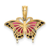 10k Yellow Gold Butterfly Pendant with Pink and Black Enamel Wings, Feminine Nature Design