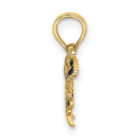 10k Yellow Gold Butterfly Pendant with Black and Yellow Enamel Wings, Nature-Inspired Charm