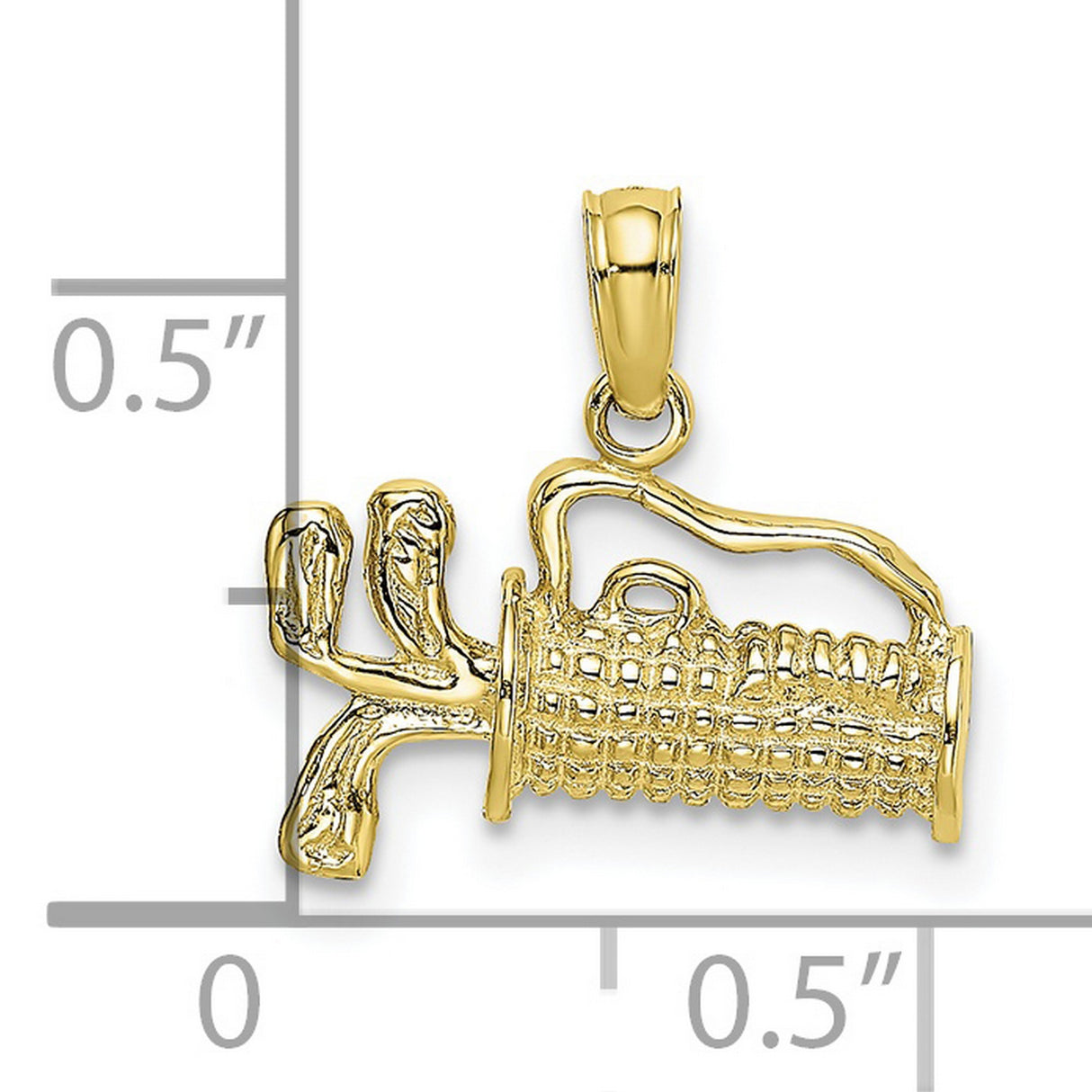 Textured Golf Clubs Inside Bag Charm Pendant in Real 10k Yellow Gold