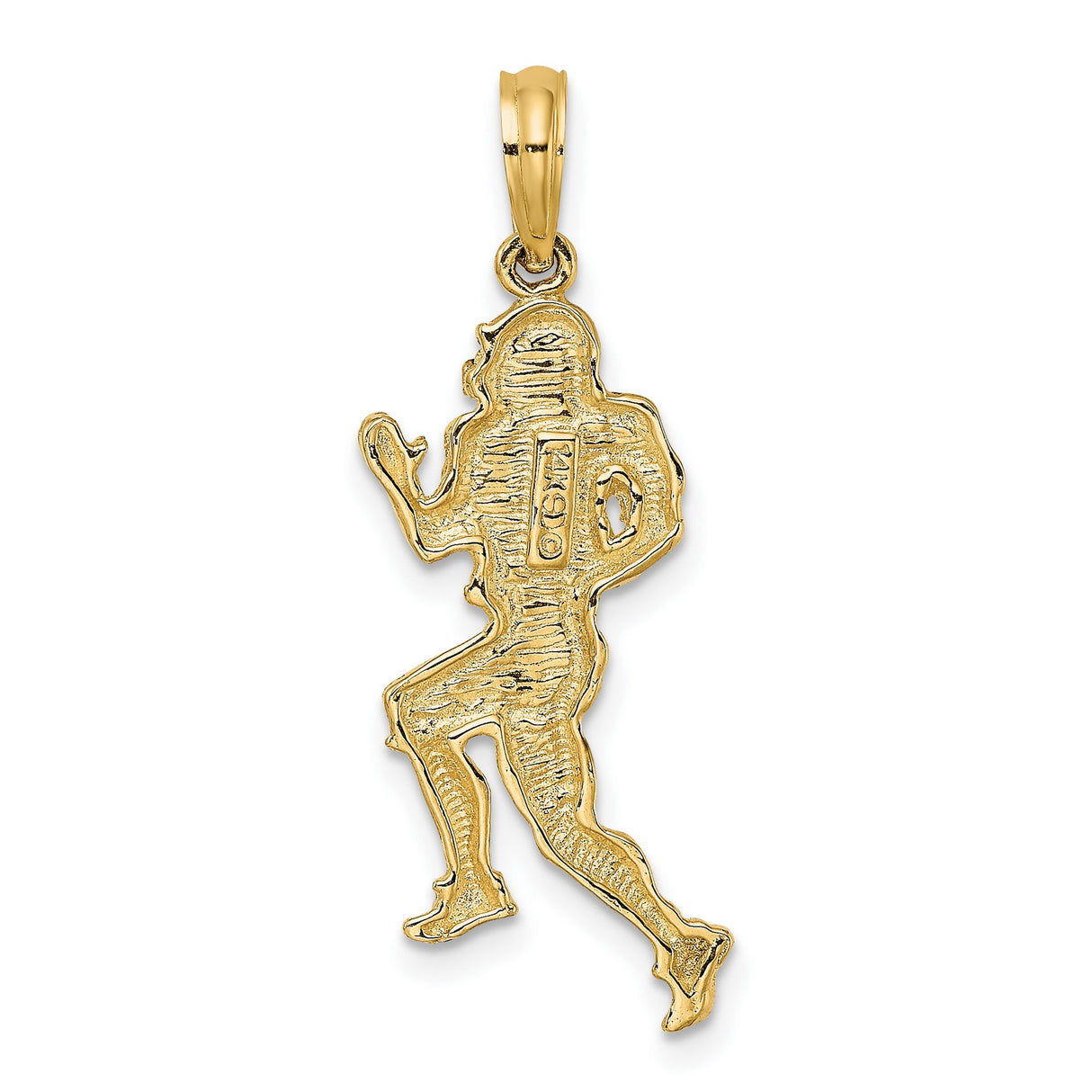 10k Yellow Gold Football Player Pendant, Detailed Athlete Sports Charm for Men or Unisex Wear