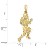 10k Yellow Gold Football Player Pendant, Detailed Athlete Sports Charm for Men or Unisex Wear