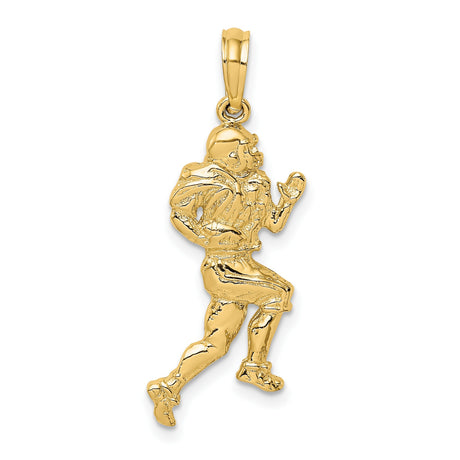 10k Yellow Gold Football Player Pendant, Detailed Athlete Sports Charm for Men or Unisex Wear
