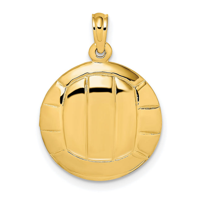 10k Yellow Gold Volleyball Pendant, Polished Round Sports Jewelry for Women or Unisex