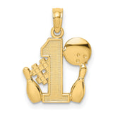 10k Yellow Gold Bowling Pendant with Ball, Pins, and Strike Symbol Design