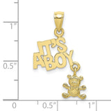 10k Yellow Gold Its a Boy Pendant with Movable Teddy Bear Charm, Baby Boy