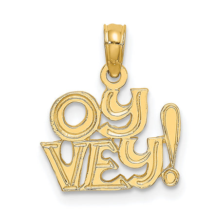 10k Yellow Gold Oy Vey Pendant, Yiddish Expression Jewish Charm for Women or Unisex Wear