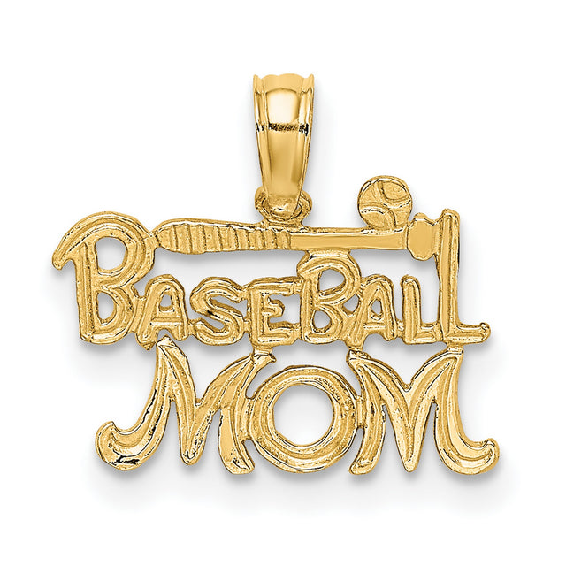 10k Yellow Gold Baseball Mom Pendant with Bat and Ball Design, Sports Theme Jewelry for Women