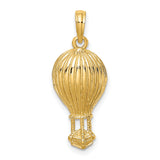 10k Yellow Gold Hot Air Balloon Pendant with Basket Detail, Adventure Travel Charm