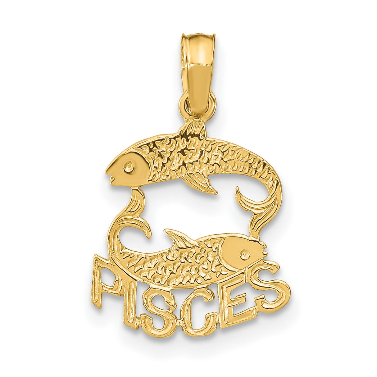 PISCES Zodiac Charm Pendant in Real 10k Yellow Gold
