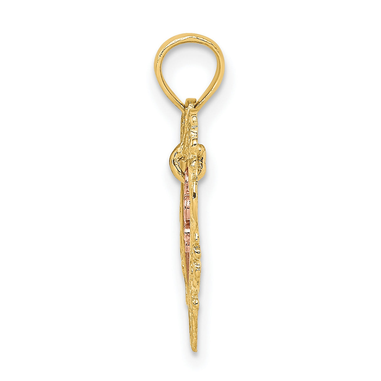 10k Two-Tone Gold Heart Pendant with Rose Gold Love Script and Filigree Design
