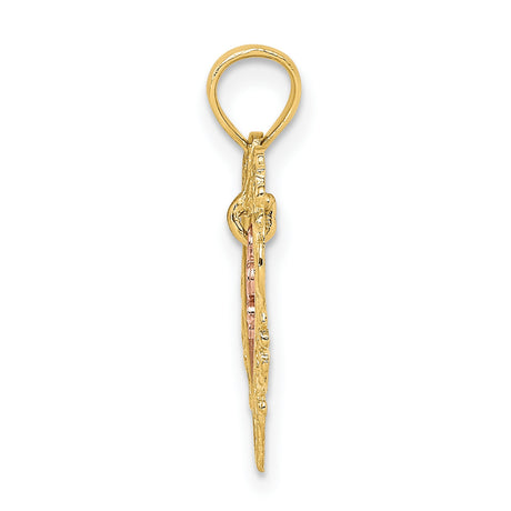 10k Two-Tone Gold Heart Pendant with Rose Gold Love Script and Filigree Design