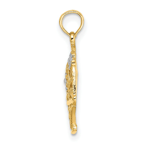 10k Two-Tone Gold Flower Basket Pendant with Love You Message, Romantic Charm for Women