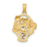 10k Two-Tone Gold Flower Basket Pendant with Love You Message, Romantic Charm for Women