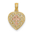 10k Two-Tone Gold Heart Pendant with Rose Gold Cross and Lattice Design