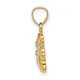 10k Multi-Tone Gold Bear Pendant with Heart and Bow Design, Rhodium Accents, Cute Teddy Charm