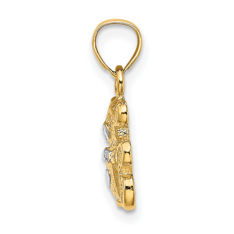 10k Multi-Tone Gold Bear Pendant with Heart and Bow Design, Rhodium Accents, Cute Teddy Charm