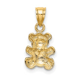 10k Multi-Tone Gold Bear Pendant with Heart and Bow Design, Rhodium Accents, Cute Teddy Charm