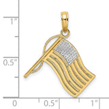 10k Multi-Tone Gold American Flag Pendant with Rhodium Accent for Men or Unisex Wear
