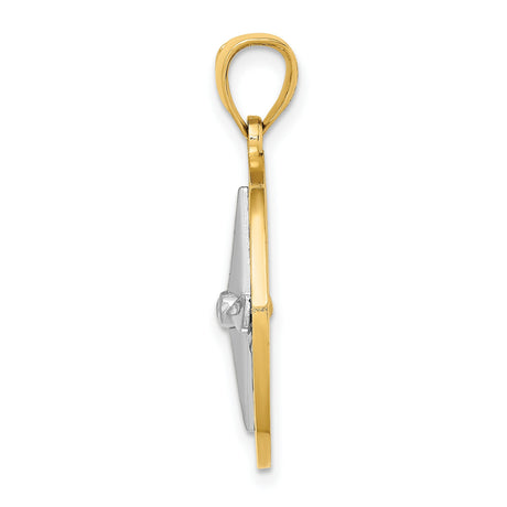 10k Multi-Tone Gold Compass Pendant with North Star, Nautical Travel Charm