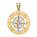 10k Multi-Tone Gold Compass Pendant with North Star, Nautical Travel Charm