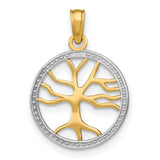 10k Multi-Tone Gold Tree of Life Pendant with Rhodium Detail, Round Cutout Design for Women