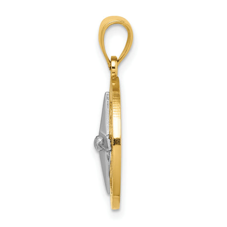 10k Multi-Tone Gold Compass Pendant, Nautical Star Medallion, Explorer Jewelry for Men or Unisex
