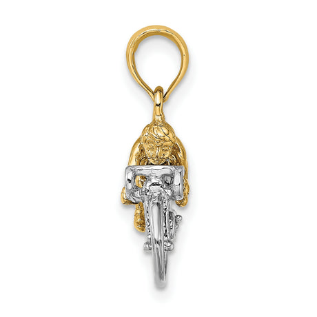 10k Yellow Gold and Rhodium Cyclist Pendant with Racing Bike and Rider Design