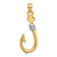 10k Multi-Tone Gold Fish Hook Pendant with Rhodium Accents, Nautical Hawaiian Polynesian Style