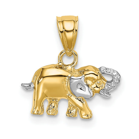10k Multi-Tone Gold Elephant Pendant with Rhodium Accents, Symbolic Two-Tone Design