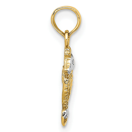 10k Multi-Tone Gold Seahorse Pendant with Rhodium Accent, Nautical Ocean Theme Jewelry