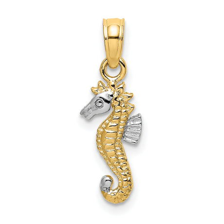 10k Multi-Tone Gold Seahorse Pendant with Rhodium Accent, Nautical Ocean Theme Jewelry