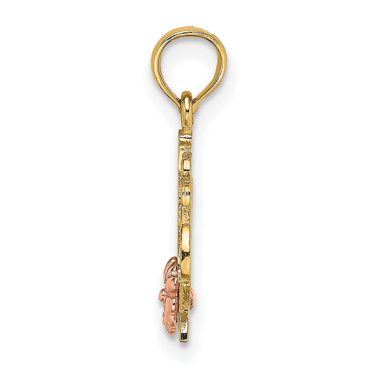 10k Two-Tone Gold Grandma Pendant with Rose Leaf Design and Floral Accents