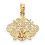 10k Two-Tone Gold Grandma Pendant with Rose Leaf Design and Floral Accents