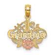 10k Two-Tone Gold Grandma Pendant with Rose Leaf Design and Floral Accents