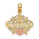 10k Two-Tone Gold Grandma Pendant with Rose Leaf Design and Floral Accents