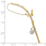 10k Multi-Tone Gold Fishing Pole Pendant with Moveable Reel, Outdoor Theme for Men or Unisex Wear