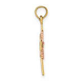 10k Multi-Tone Gold Cross Pendant with Dove, Satin Finish, Textured Faith Charm