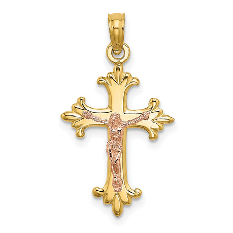 Crucifix Charm Pendant in Real 10k Multi-Tone Gold